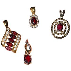 4 Gold Tone Pendants with Genuine Red Garnet Stones Tested